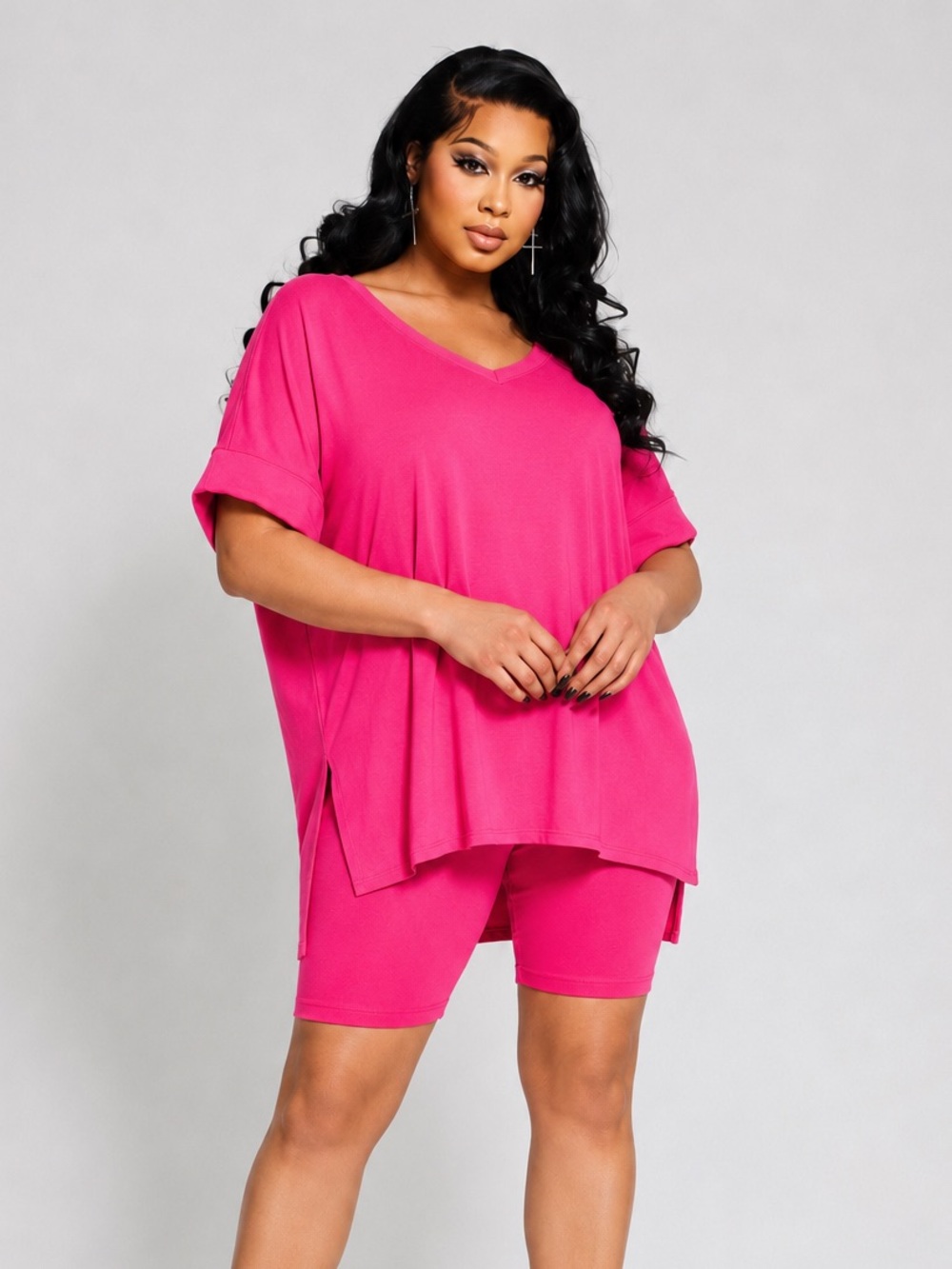 Zenana Outfitters Hot Pink Bike Shorts Set